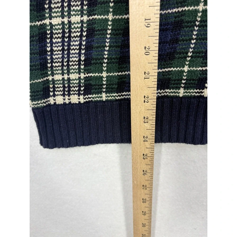 VTG Polo Ralph Lauren Knit Sweater Vest Plaid Pony Academia‎ Green Navy Prep XL